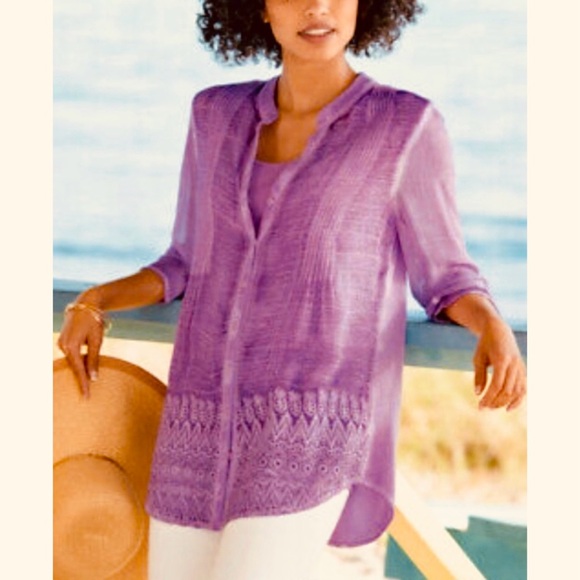 Soft Surroundings Tops - Soft Surroundings Blythe Lace Washed Tunic Shirt